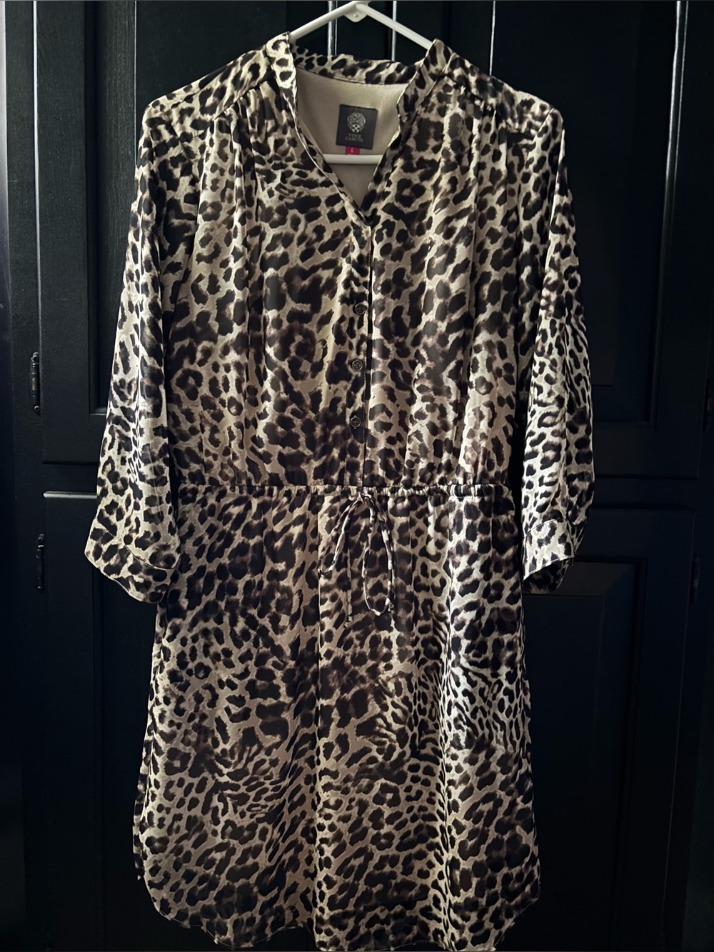 Vince Camuto Black, Brown  and Cream Leopard Print Dress